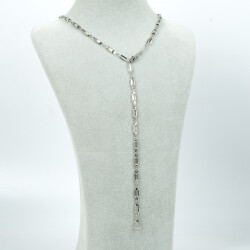 Y KOLYE, BEYAZ TAŞLI DİKDÖRTGEN MODEL ZİNCİR, PİRİNÇ MALZEME, RODYUM KAPLAMA - 2