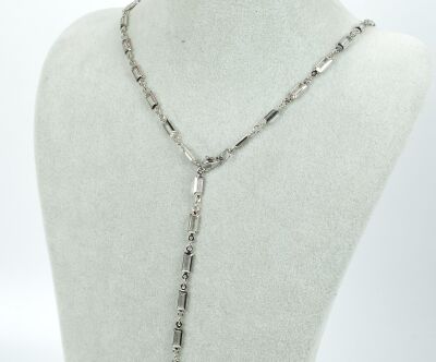 Y KOLYE, BEYAZ TAŞLI DİKDÖRTGEN MODEL ZİNCİR, PİRİNÇ MALZEME, RODYUM KAPLAMA - 1