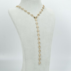 Y KOLYE, BEYAZ TAŞLI KALP MODEL ZİNCİR, PİRİNÇ MALZEME, ALTIN KAPLAMA - 2