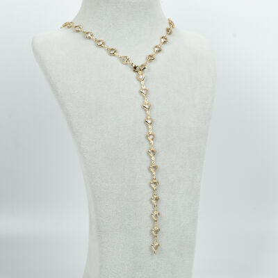 Y KOLYE, BEYAZ TAŞLI KALP MODEL ZİNCİR, PİRİNÇ MALZEME, ALTIN KAPLAMA - 2