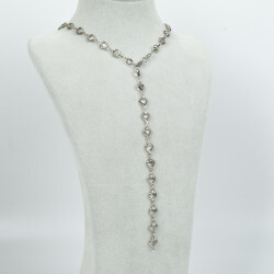 Y KOLYE, BEYAZ TAŞLI KALP MODEL ZİNCİR, PİRİNÇ MALZEME, RODYUM KAPLAMA - 2