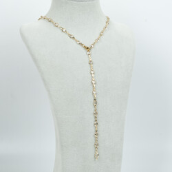 Y KOLYE, BEYAZ TAŞLI OVAL MODEL ZİNCİR, PİRİNÇ MALZEME, ALTIN KAPLAMA - 2