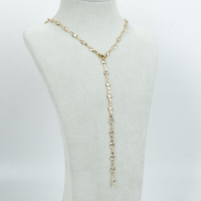 Y KOLYE, BEYAZ TAŞLI OVAL MODEL ZİNCİR, PİRİNÇ MALZEME, ALTIN KAPLAMA - 2