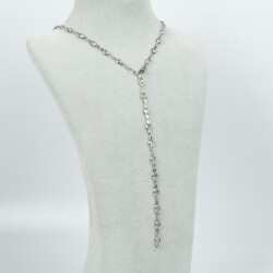 Y KOLYE, BEYAZ TAŞLI OVAL MODEL ZİNCİR, PİRİNÇ MALZEME, RODYUM KAPLAMA - 2