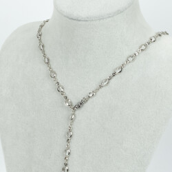 Y KOLYE, BEYAZ TAŞLI OVAL MODEL ZİNCİR, PİRİNÇ MALZEME, RODYUM KAPLAMA - ERTÜRK