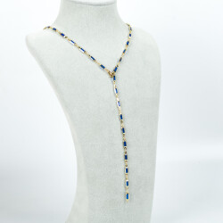 Y KOLYE, MAVİ TAŞLI DİKDÖRTGEN MODEL ZİNCİR, PİRİNÇ MALZEME, ALTIN KAPLAMA - 2