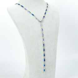 Y KOLYE, MAVİ TAŞLI DİKDÖRTGEN MODEL ZİNCİR, PİRİNÇ MALZEME, RODYUM KAPLAMA - 2