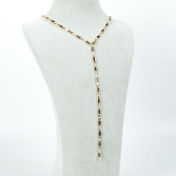 Y KOLYE, MOR TAŞLI DİKDÖRTGEN MODEL ZİNCİR, PİRİNÇ MALZEME, ALTIN KAPLAMA - 2