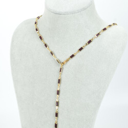 Y KOLYE, MOR TAŞLI DİKDÖRTGEN MODEL ZİNCİR, PİRİNÇ MALZEME, ALTIN KAPLAMA - ERTÜRK