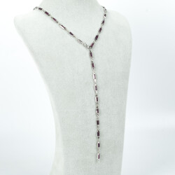 Y KOLYE, MOR TAŞLI DİKDÖRTGEN MODEL ZİNCİR, PİRİNÇ MALZEME, RODYUM KAPLAMA - 2