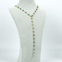 Y KOLYE, TURKUAZ TAŞLI KALP MODEL ZİNCİR, PİRİNÇ MALZEME, ALTIN KAPLAMA - 2