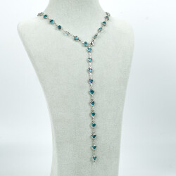 Y KOLYE, TURKUAZ TAŞLI KALP MODEL ZİNCİR, PİRİNÇ MALZEME, RODYUM KAPLAMA - 2